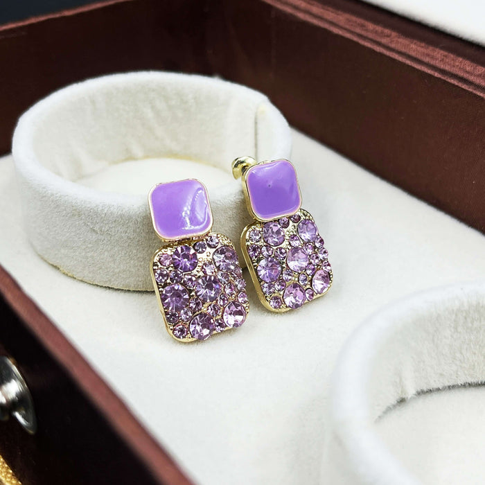 Lavender Gemstone Stud Earrings – Gold Plated Sparkling Square Drops