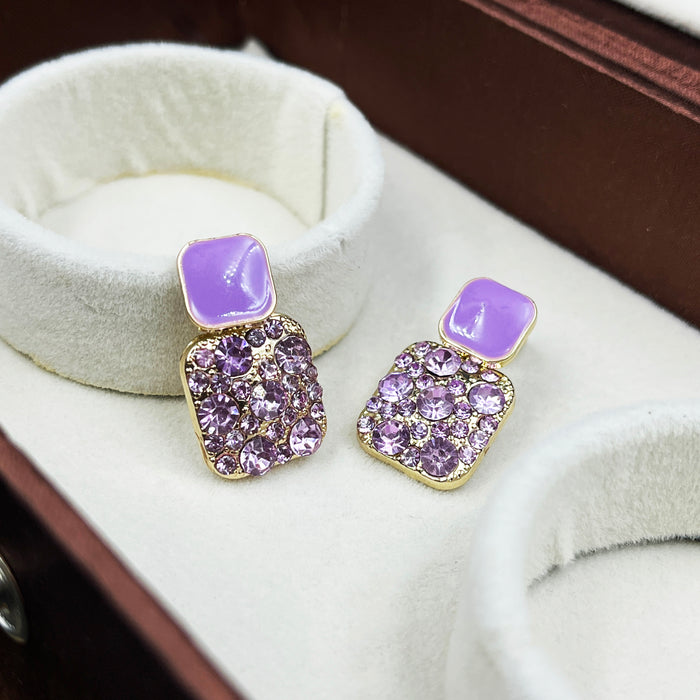 Lavender Gemstone Stud Earrings – Gold Plated Sparkling Square Drops