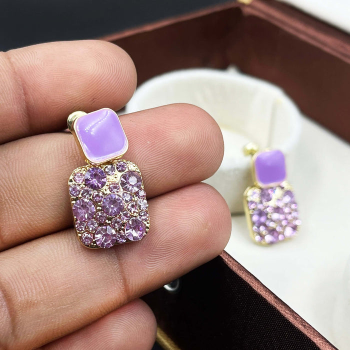 Lavender Gemstone Stud Earrings – Gold Plated Sparkling Square Drops