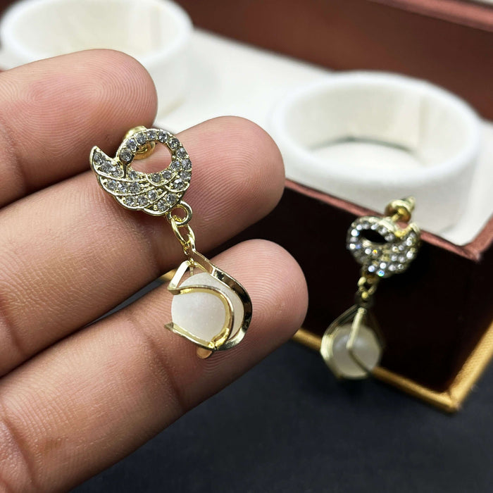 Gold-Plated CZ Studded Tear-Drop Shaped Dangler Earrings