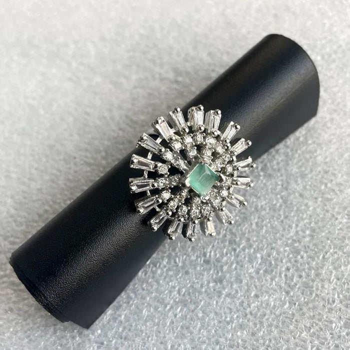 Aquamarine Stone Studded Silver Plated Ring