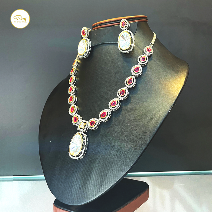 Ruby Tourmaline Stone Silver Plated Necklace and Earring Set: Radiant Ensemble