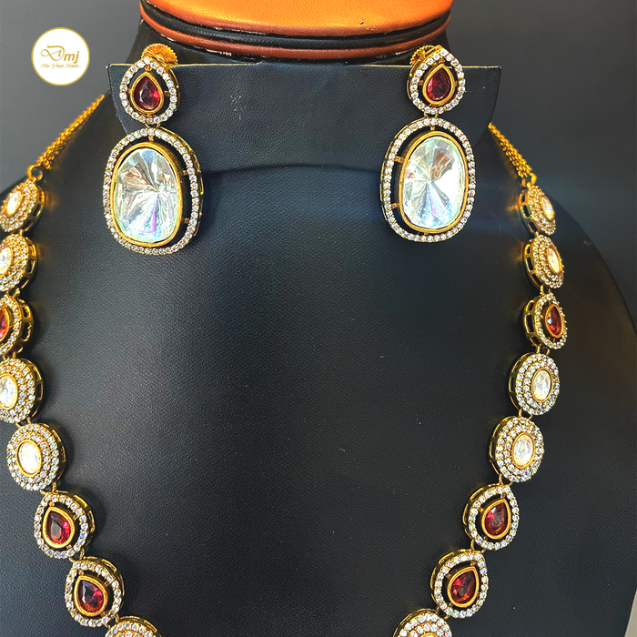 Diwamjewels Zircon Stone Silver Plated Necklace Set