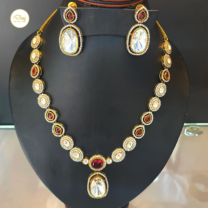Diwamjewels Zircon Stone Silver Plated Necklace Set