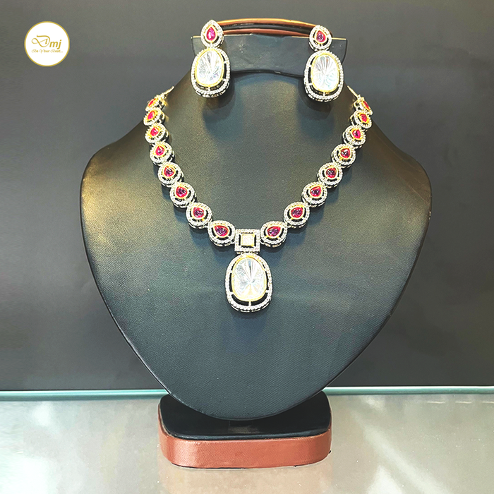 Ruby Tourmaline Stone Silver Plated Necklace and Earring Set: Radiant Ensemble