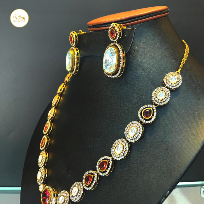 Diwamjewels Zircon Stone Silver Plated Necklace Set