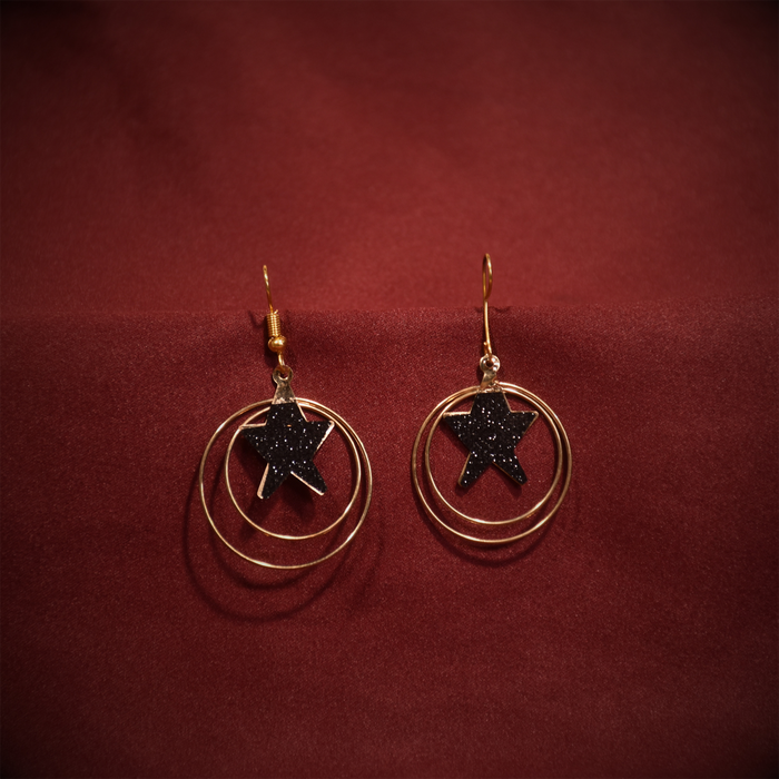 Gold Plated Black Star Dangle Earrings for Elegance Look