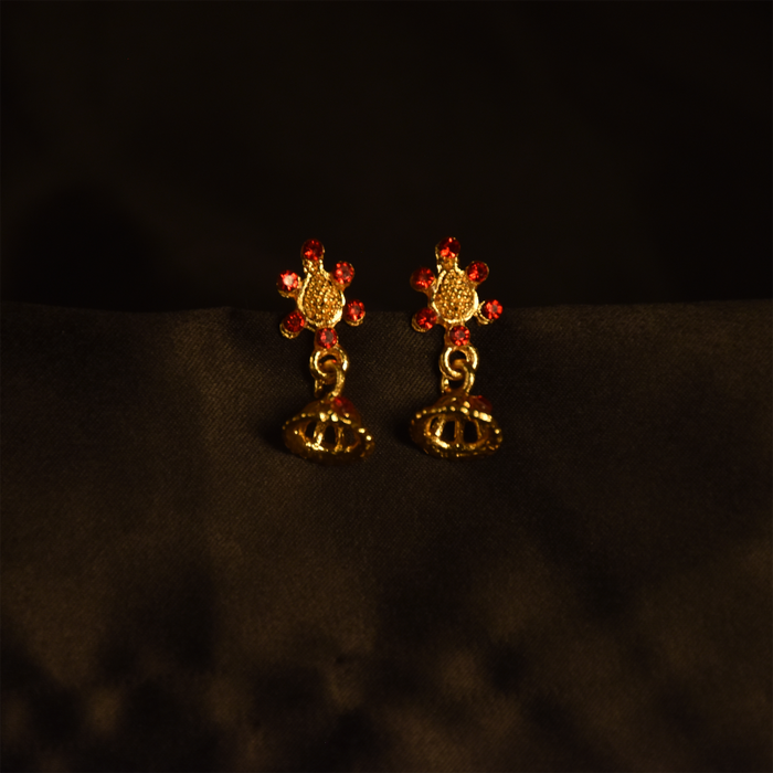 Crimson Stone Gold-Plated Dangle Earrings: Radiant Elegance
