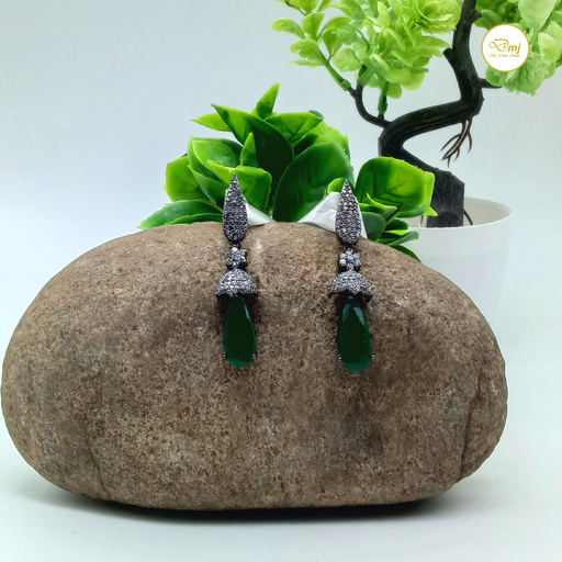 Emerald and AD Stones Silver Plated Brass Earrings by DiwamJewels