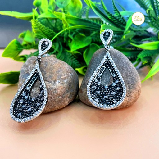 Black AD Stone Silver Plated Earrings