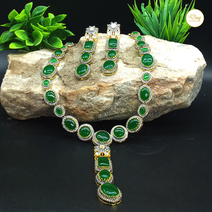 Green Tourmaline Stone Silver Plated Necklace and Earring Set: Natural Sophistication