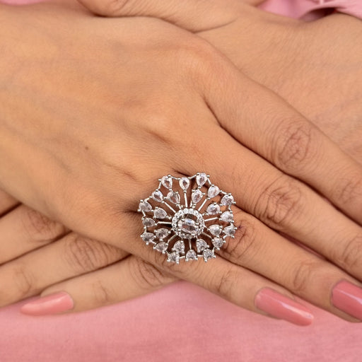Shop Stunning Zircon & CZ Silver Plated Ring OnlineShop Stunning Zircon & CZ Silver Plated Ring Online