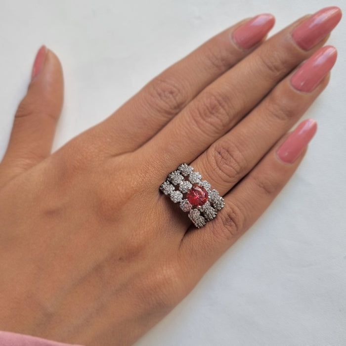 Ruby Red and Ad Stone Silver Plated Brass Ring: Radiant Glamour