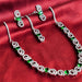 Emerald Stone Silver Plated Necklace, Earrings, and Forehead Pendant Set