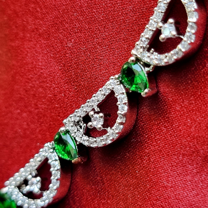 Designer Emerald Stone Silver Plated Jewelry Set For Women and Girls