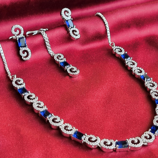 Sapphire Stone Studded Silver Plated Full Jewelry Set