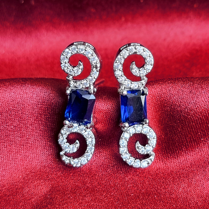 Sapphire Stone Studded Silver Plated Earring Set