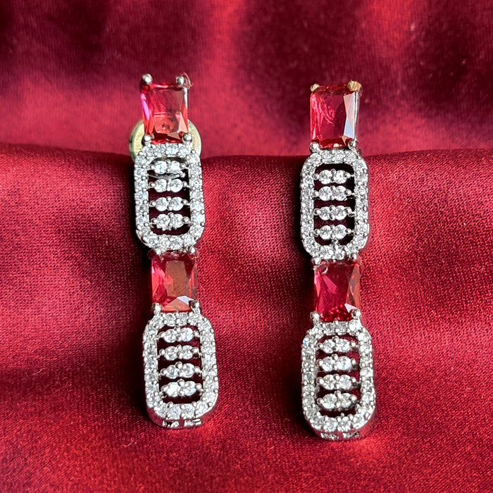 Ruby & CZ Silver Plated Jewellery Set with Necklace, Earrings, Mang Tikka