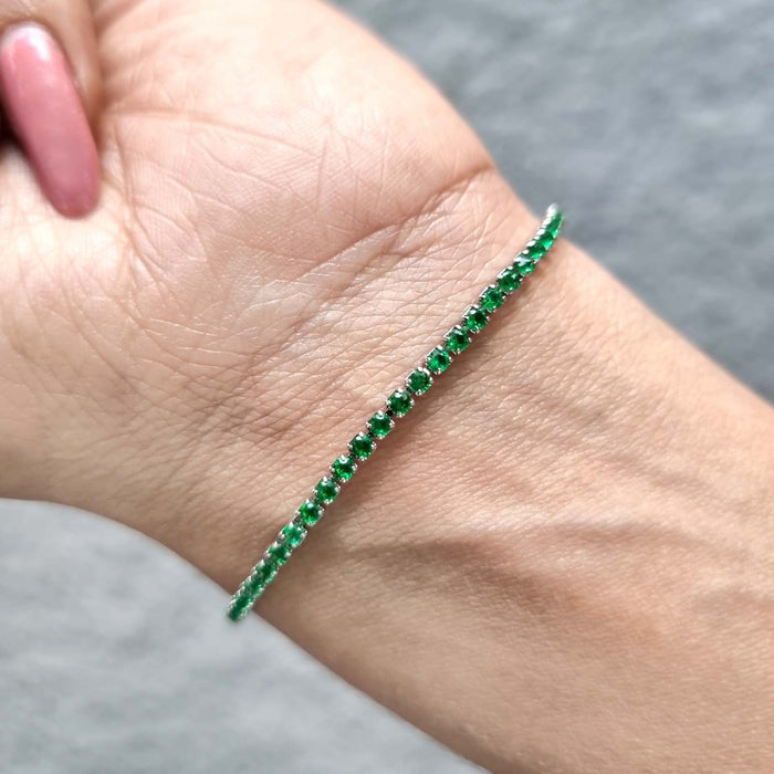 Silver-Plated Green CZ Stone Bracelet by Diwam Jewels