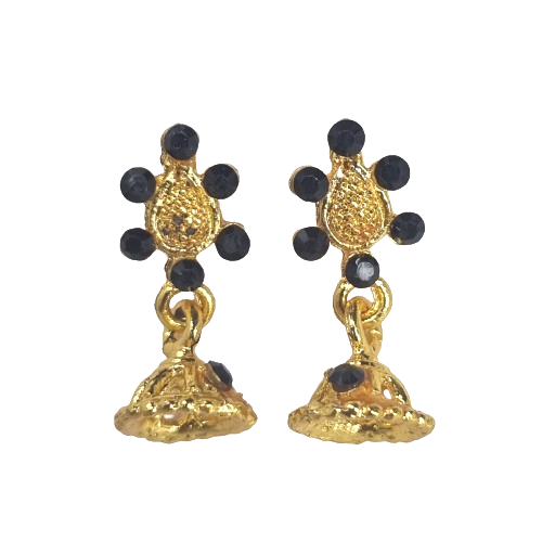 Beautiful Black Stone Studded Gold-Plated Dangle Earrings