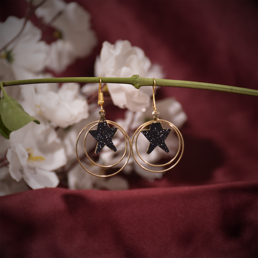Gold Plated Black Star Dangle Earrings for Elegance Look