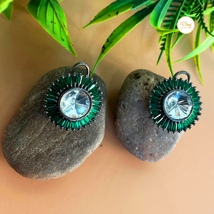 Designer Silver Plated Earrings Emerald & Zircon Stone Studded