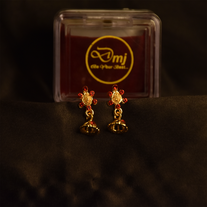 Crimson Stone Gold-Plated Dangle Earrings: Radiant Elegance