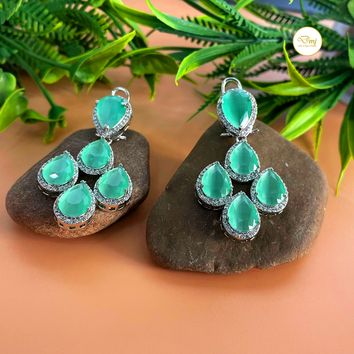 Diwam Jewels Aqua Chalcedony Stone Silver Plated Earrings