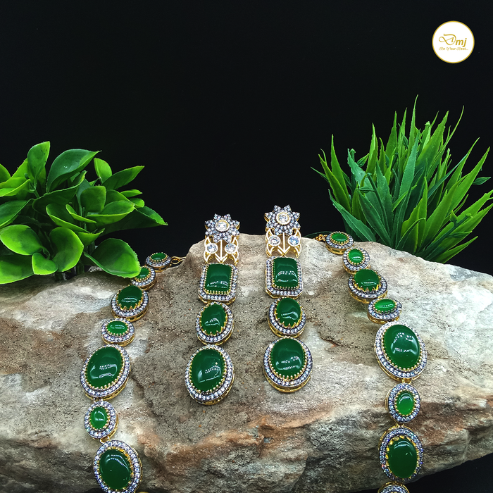 Green Tourmaline Stone Silver Plated Necklace and Earring Set: Natural Sophistication