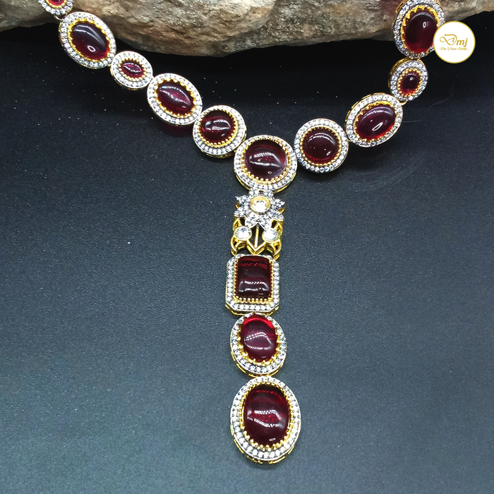 Crimson Tourmaline Stone Studded Silver Plated Jewelry Set with Necklace and Earrings
