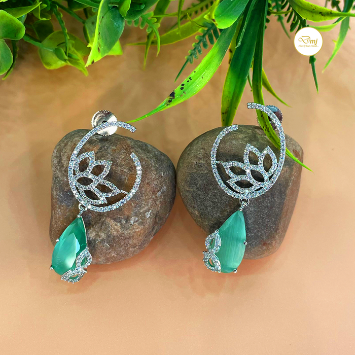 Green Amazonite Stone Silver Earring Pair For Women
