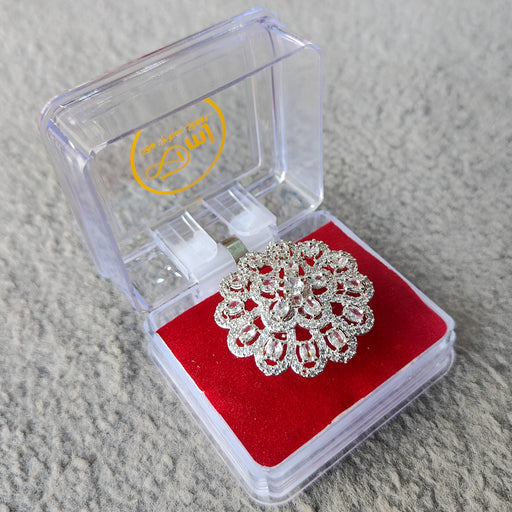 Sparkling Zircon Studded Silver Plated Flower Design Ring