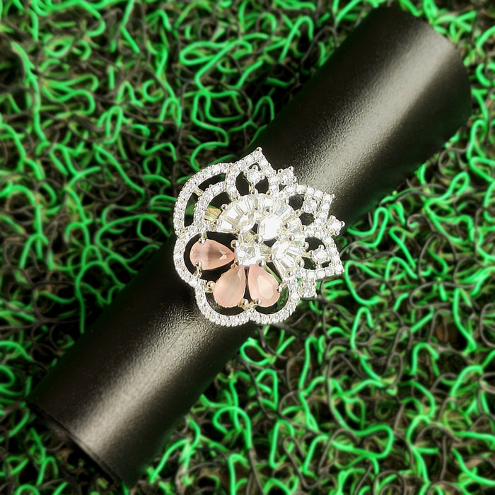 Handcrafted Rose Quartz Sterling Silver Plated Brass Ring - Unique Statement Piece