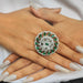 Stylish Green Stones & AD Stones Studded Silver-Plated Brass Ring