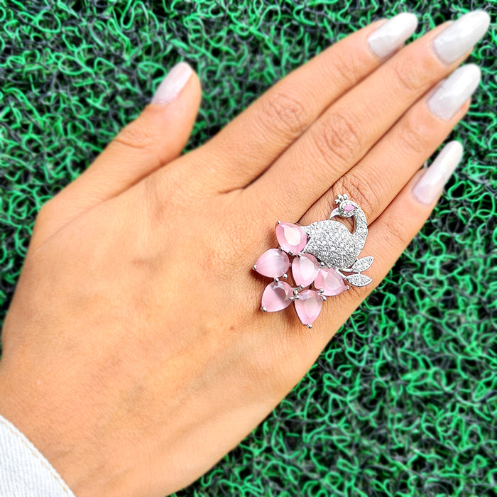 Rose Quartz and AD Stones Sterling Silver Ring - Elegance and Sparkle Combined