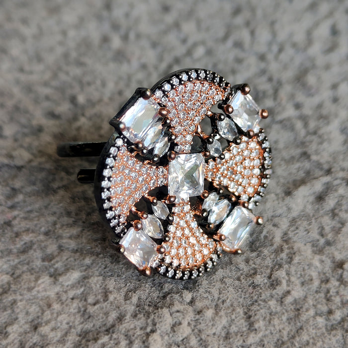 Silver Plated Brass Ring with Zircon and CZ Stones: Elegant Sparkle for Every Occasion