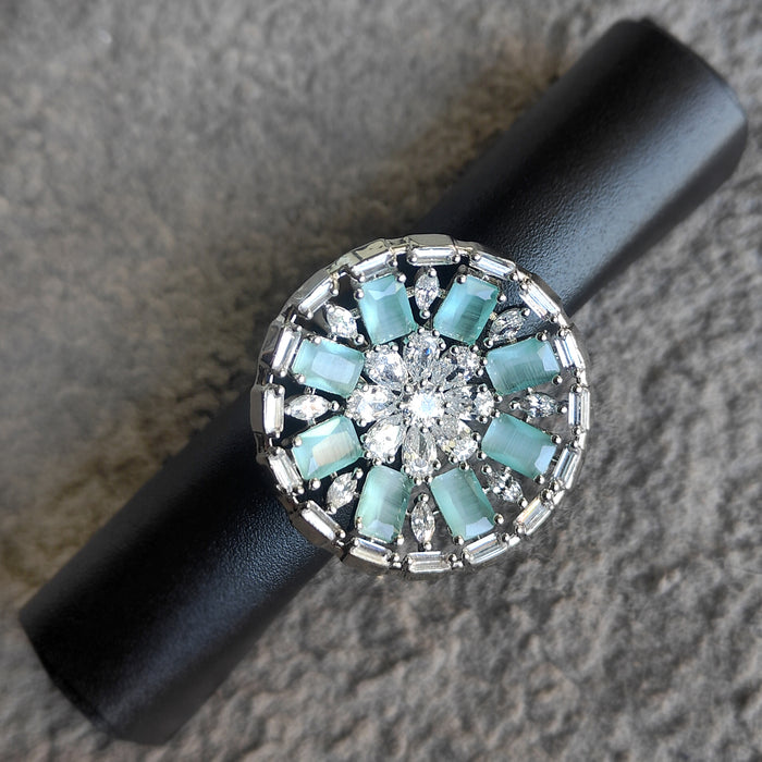 Silver Plated Ring with Aqua Marine and CZ Stones: Ocean-inspired Elegance