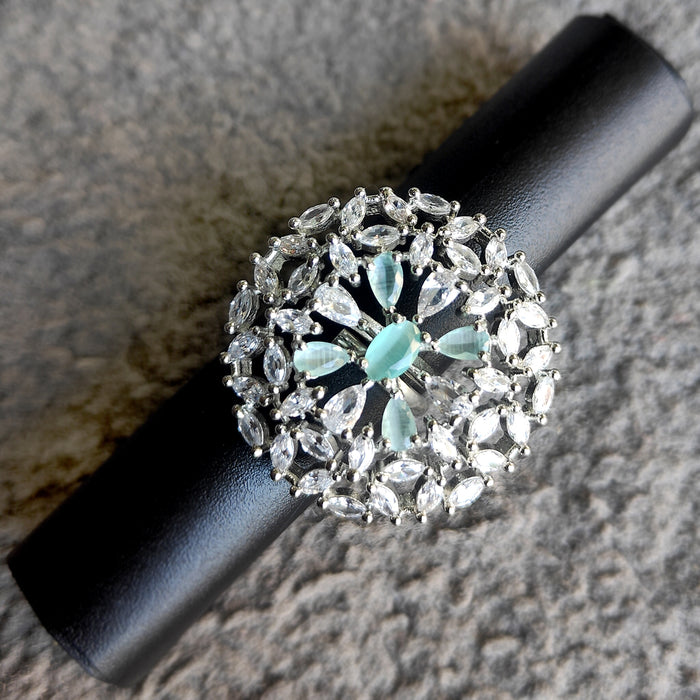 Aqua Marine & Ad Stones Silver-Plated Ring: Oceanic Elegance