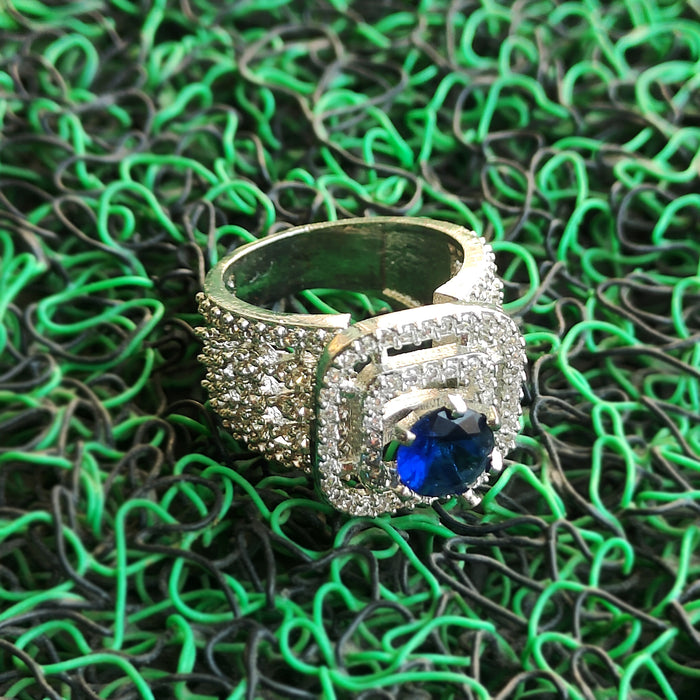 Sapphire Stone and CZ Silver-Plated Ring: Timeless Elegance