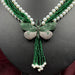 Green CZ and Pearls Butterfly Design Brass Necklace and Earrings Set