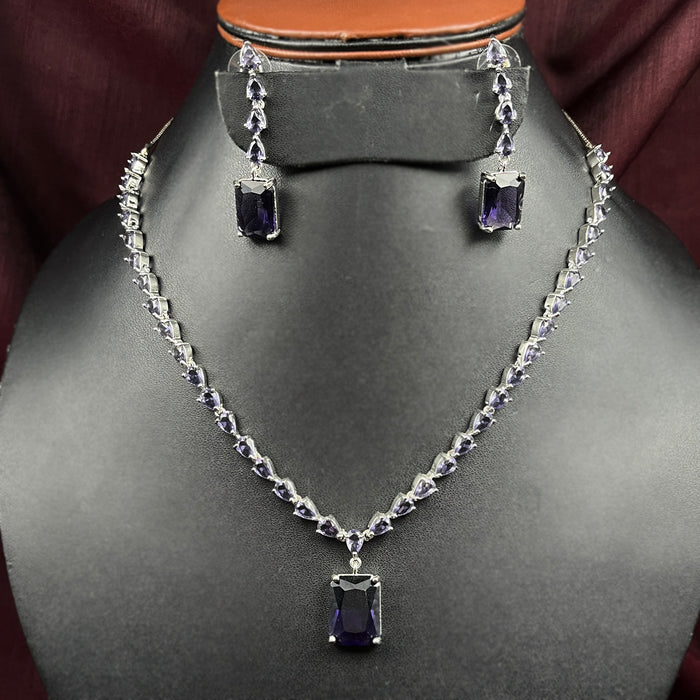 Amethyst Stones Silver Plated Necklace and Earrings Set