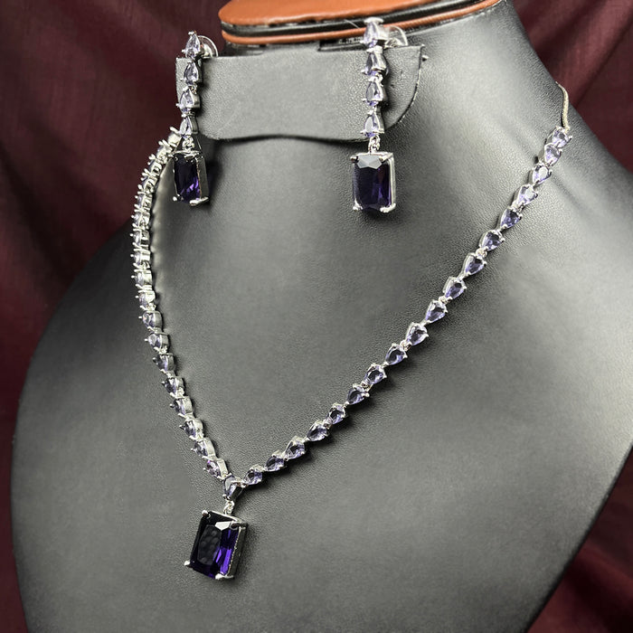 Amethyst Stones Silver Plated Necklace and Earrings Set