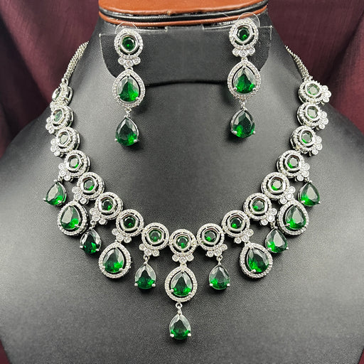 Buy Stylish Green Emerald & AD Stone Silver Plated Jewelry Set