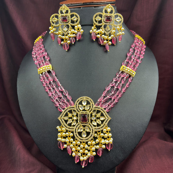 Pink Beads & Gold Pendant Set: Timeless Elegance in Every Wear!