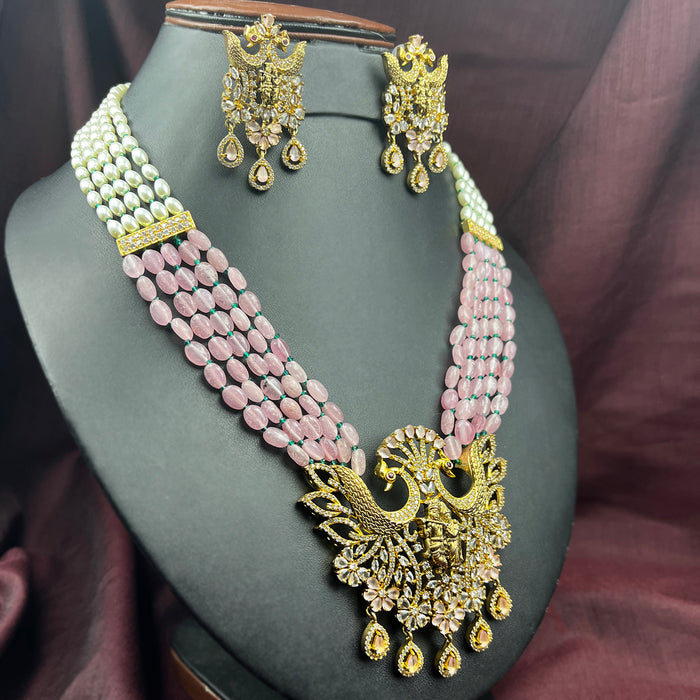 Gold-Plated Peacock & Radha Krishna Jewellery Set