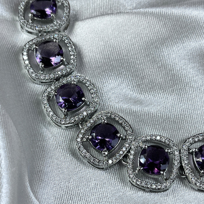 Amethyst & CZ Stones Silver Plated Necklace and Earrings Set