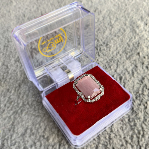 Artificial Rose Quartz & CZ Silver-plated Brass Ring