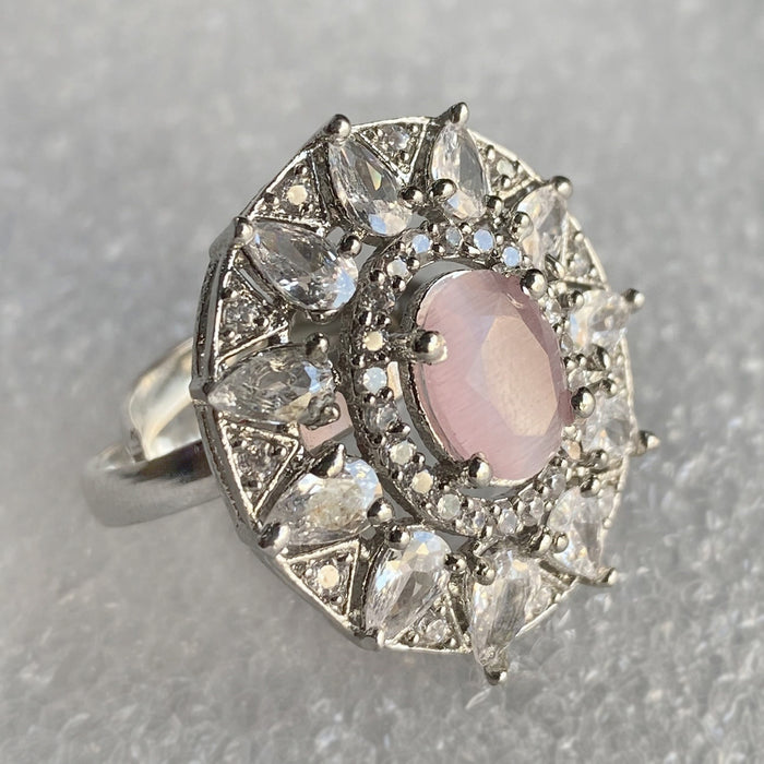 Elegant Rose Quartz Silver-Plated Ring