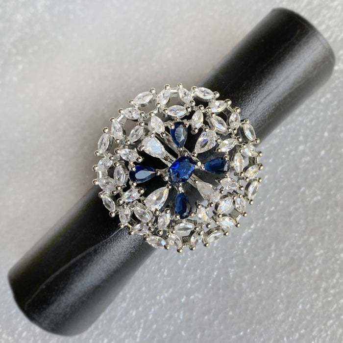 Handmade Silver Plated Ring with Five Blue Sapphire Stones