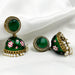 Gold-Plated Zhumka Earrings with Green Meenakari Work and Pearls